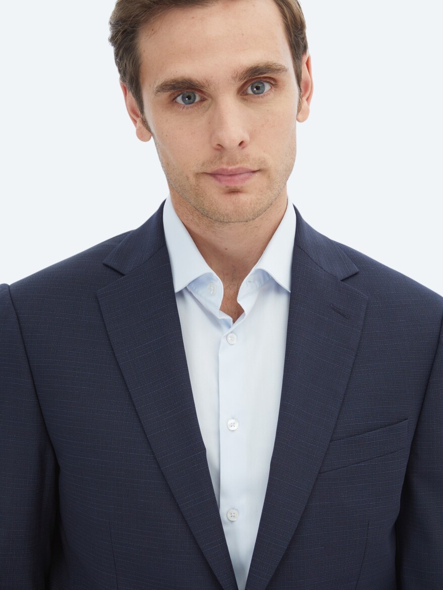 Navy Blue Micro Modern Fit Wool Blended Suit - 3