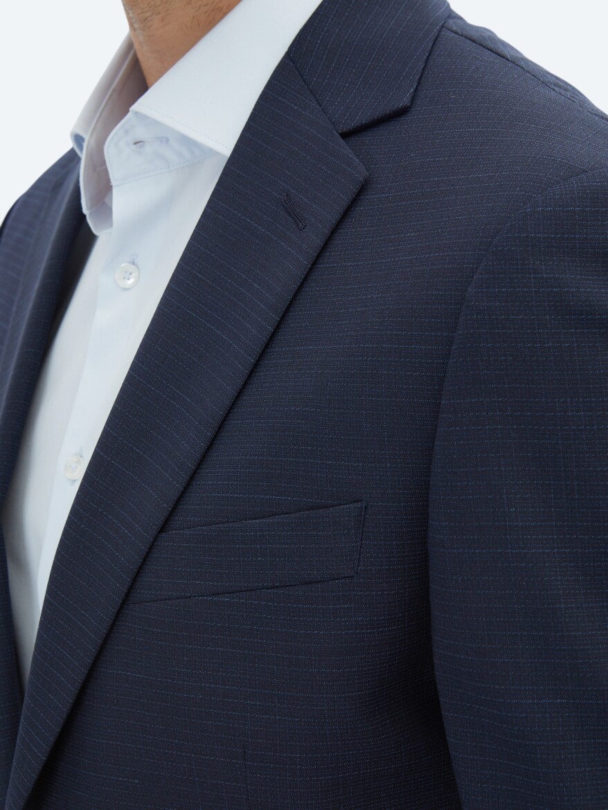 Navy Blue Micro Modern Fit Wool Blended Suit - 4