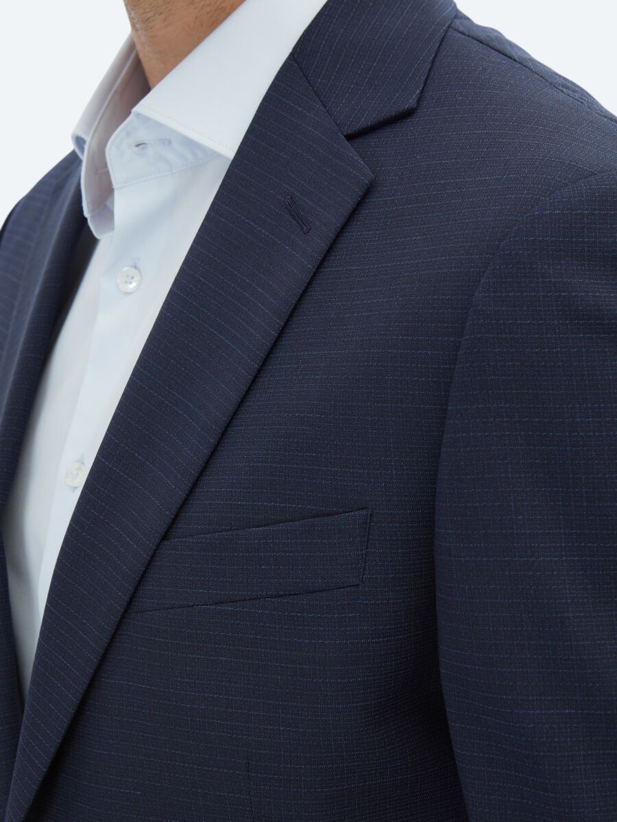 Navy Blue Micro Modern Fit Wool Blended Suit - 4