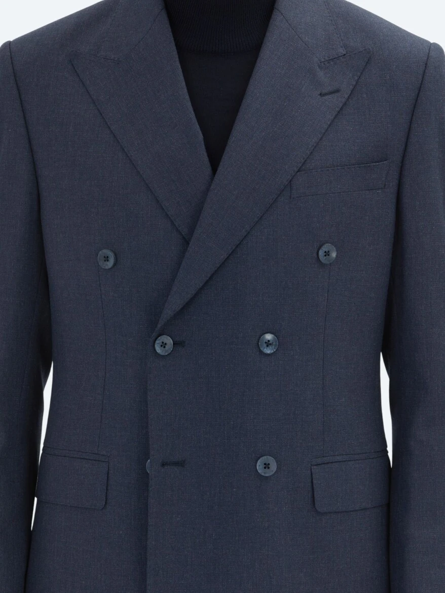 Navy Blue Micro Modern Fit Wool Blended Suit - 4