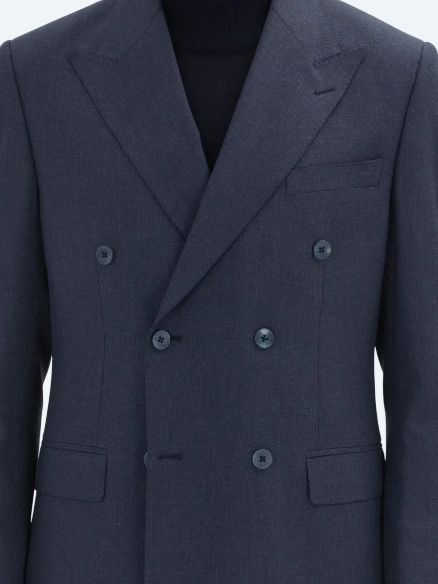 Navy Blue Micro Modern Fit Wool Blended Suit - 4