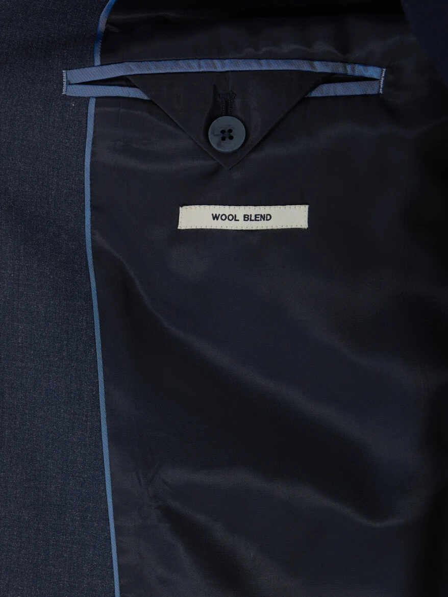 Navy Blue Micro Modern Fit Wool Blended Suit - 5