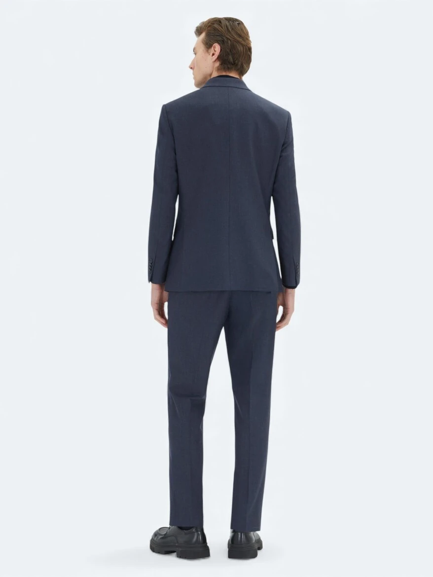Navy Blue Micro Modern Fit Wool Blended Suit - 6