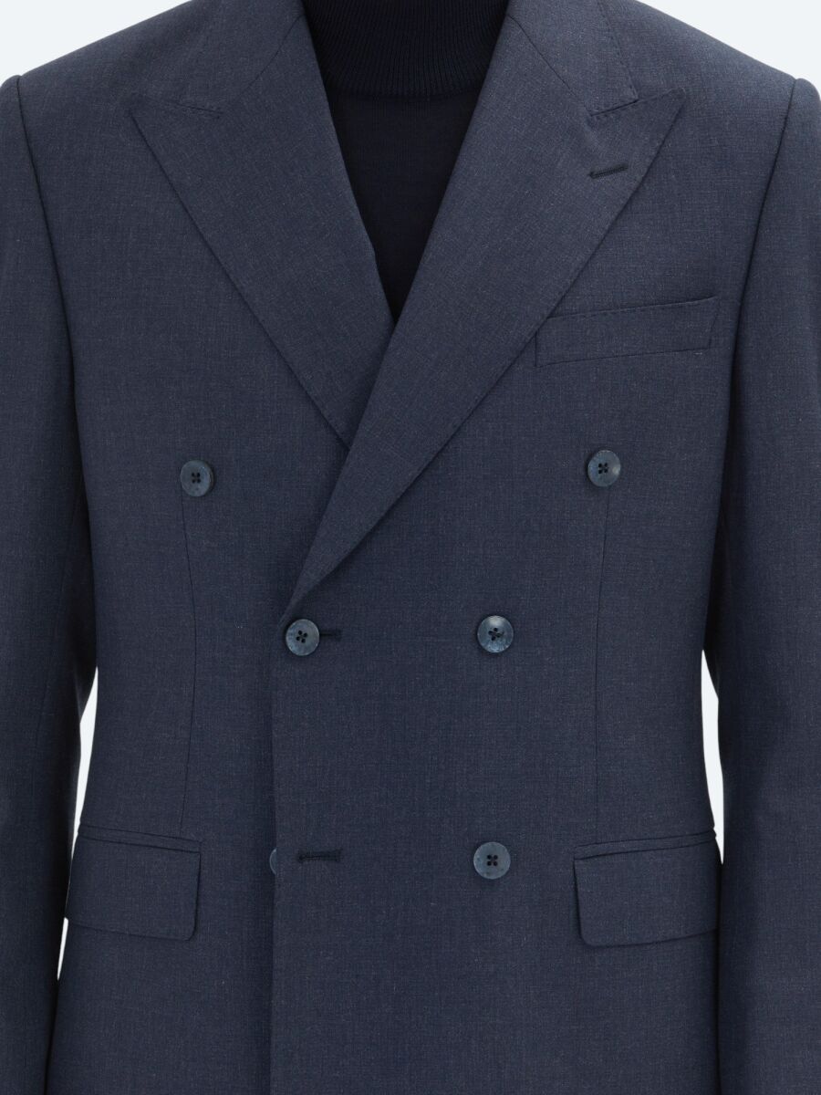 Navy Blue Micro Modern Fit Wool Blended Suit - 4