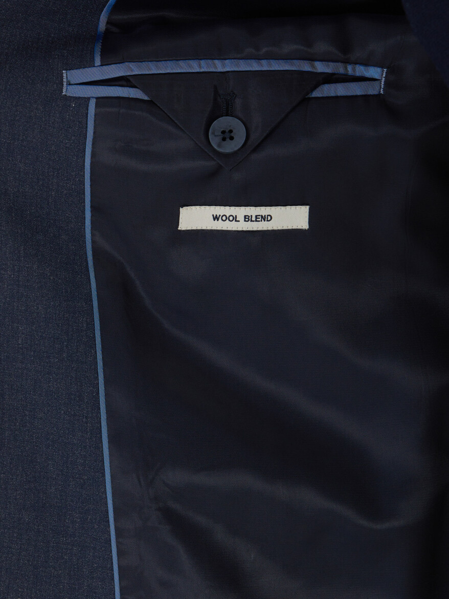 Navy Blue Micro Modern Fit Wool Blended Suit - 5