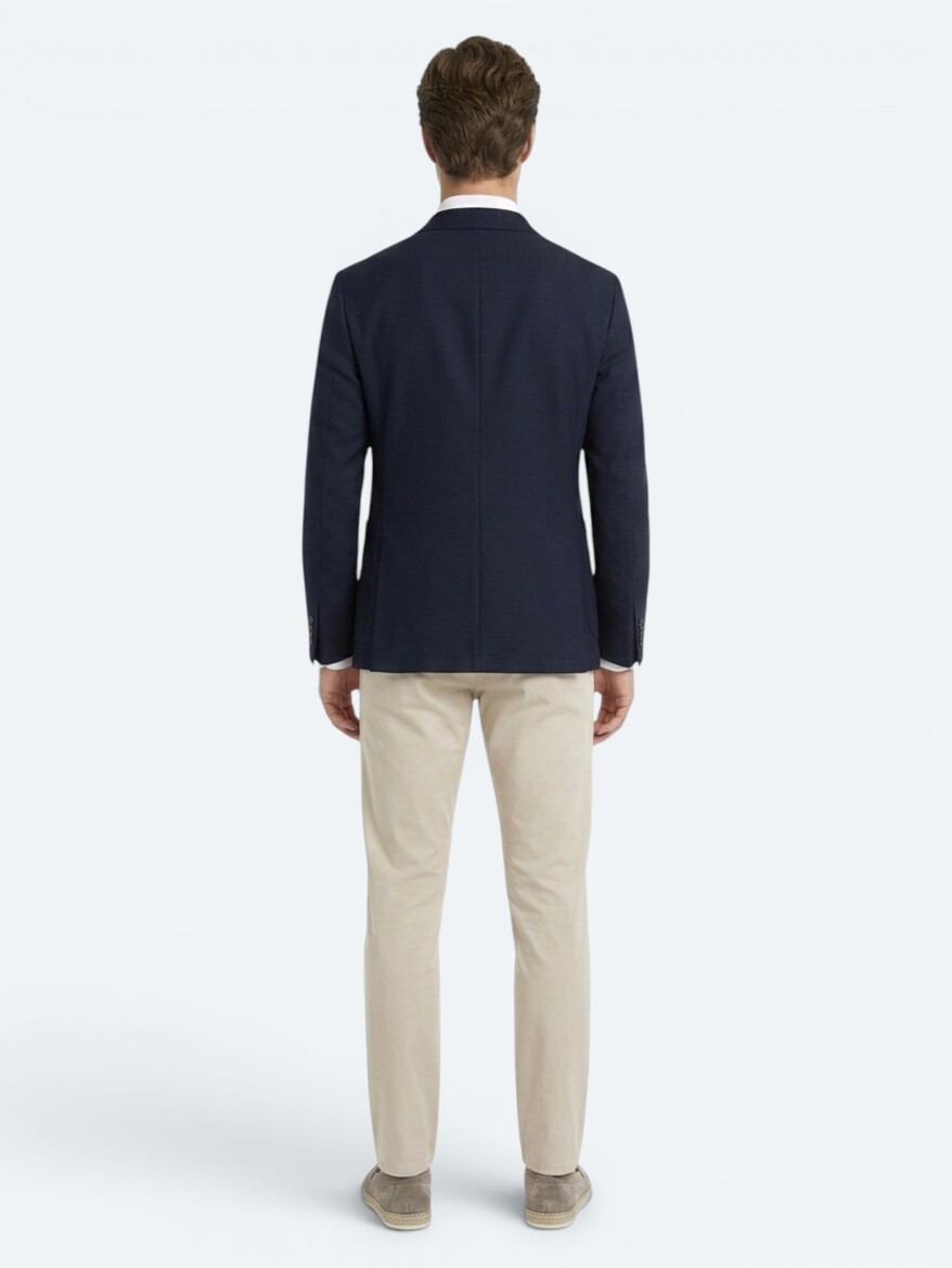 Navy Blue Micro Regular Fit 100% Wool Jacket - 5