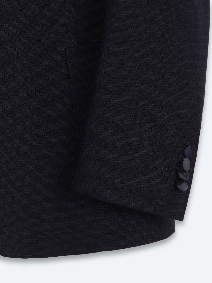 Navy Blue Micro Regular Fit 100% Wool Jacket - 8
