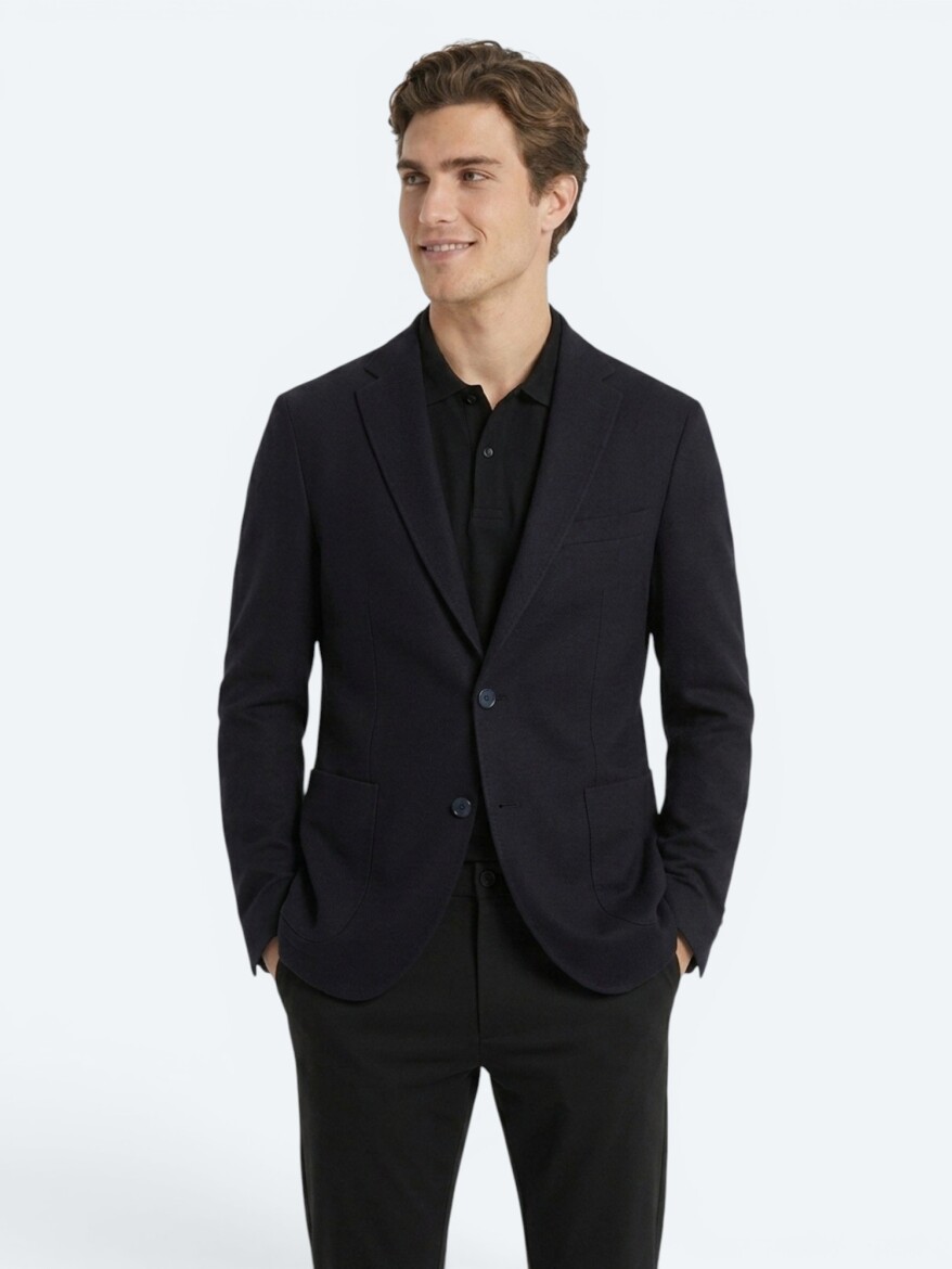 Navy Blue Micro Regular Fit 100% Wool Jacket - KİP