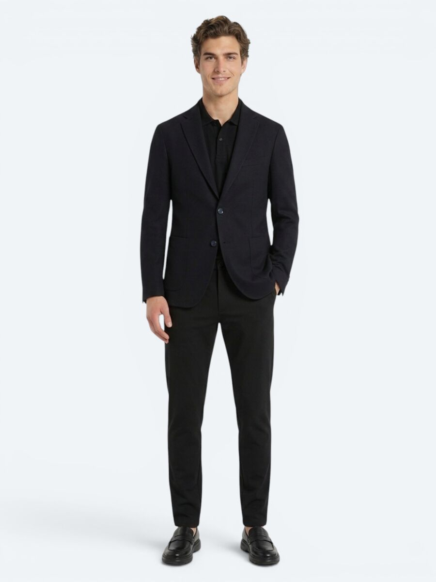 Navy Blue Micro Regular Fit 100% Wool Jacket - 2