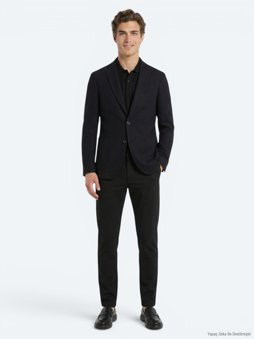 Navy Blue Micro Regular Fit 100% Wool Jacket - 2