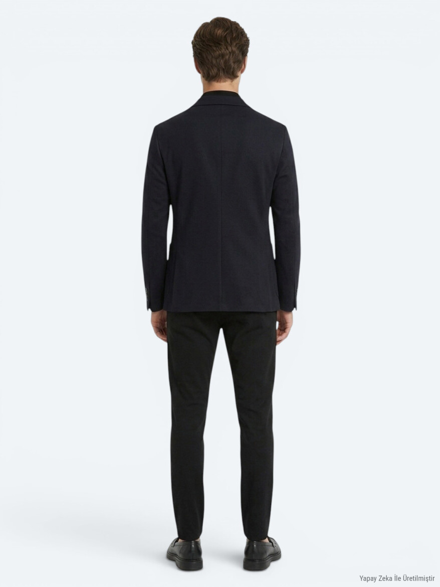 Navy Blue Micro Regular Fit 100% Wool Jacket - 5