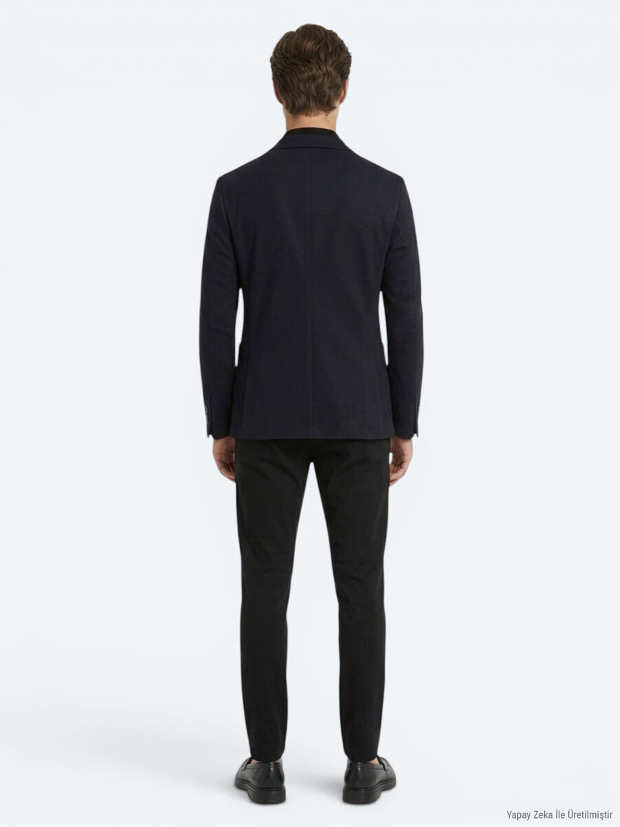 Navy Blue Micro Regular Fit 100% Wool Jacket - 5