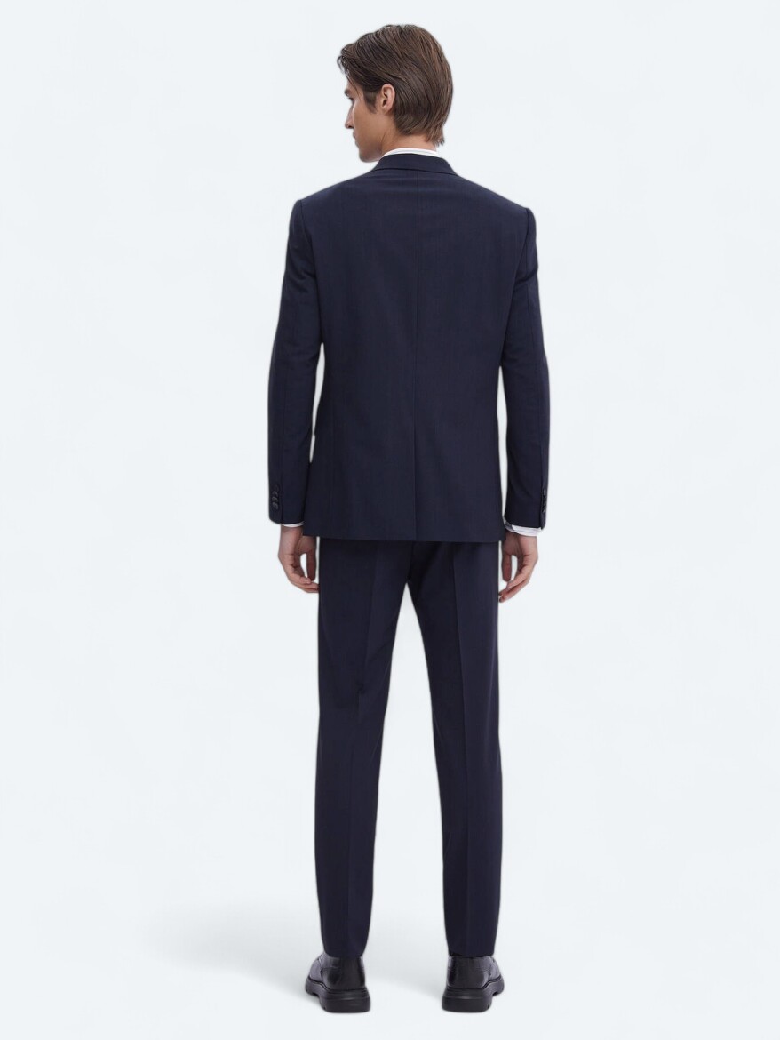 Navy Blue Micro Regular Fit Recycled Wool Blended Suit - 5
