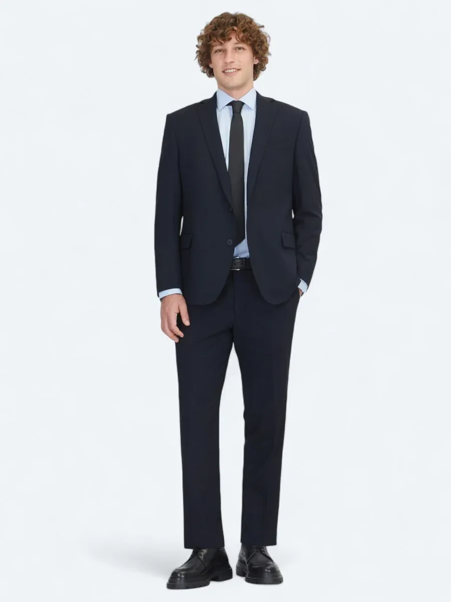 Navy Blue Micro Regular Fit Suit - 2