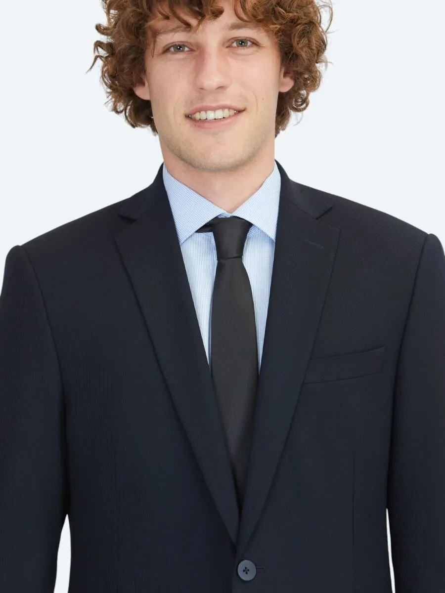 Navy Blue Micro Regular Fit Suit - 3