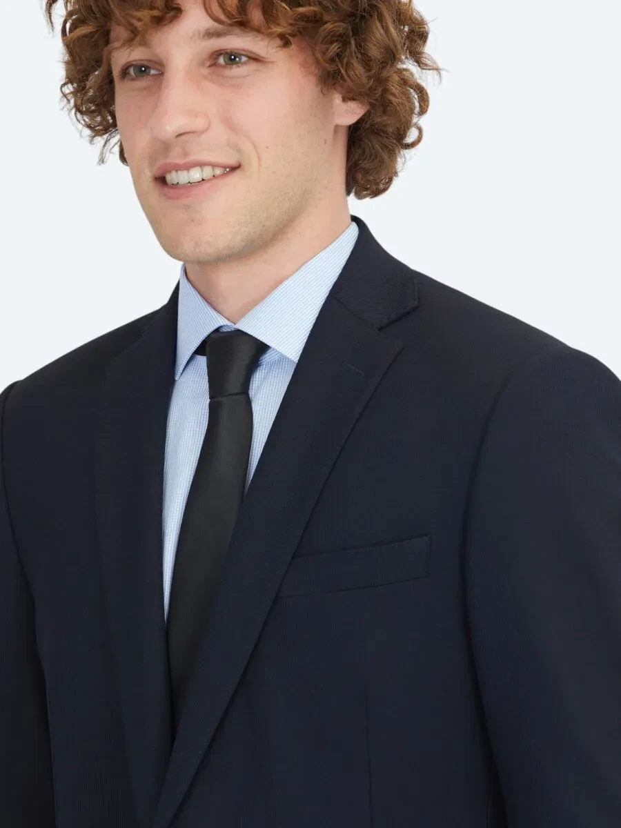 Navy Blue Micro Regular Fit Suit - 4