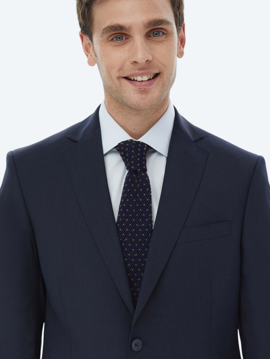 Navy Blue Micro Regular Fit Wool Blended Suit - 4