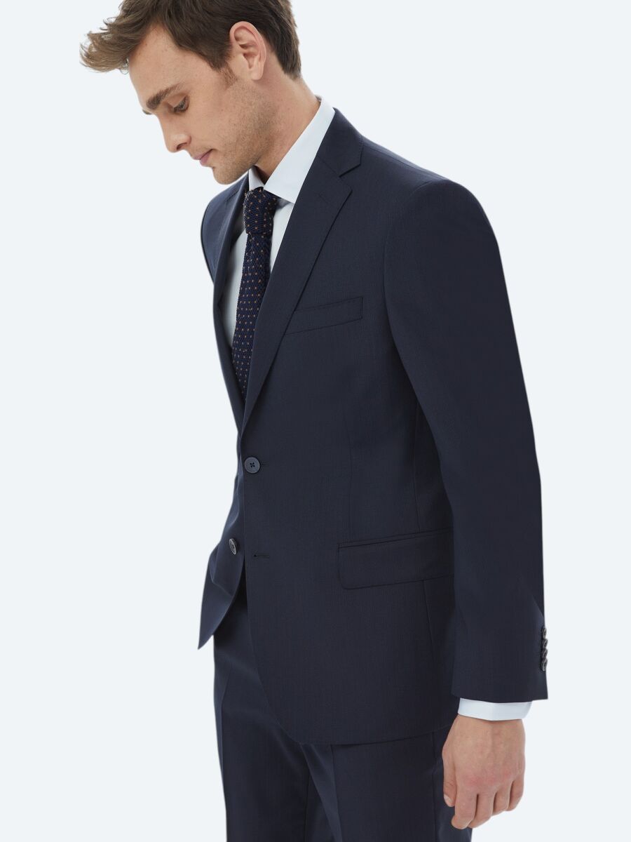 Navy Blue Micro Regular Fit Wool Blended Suit - 5