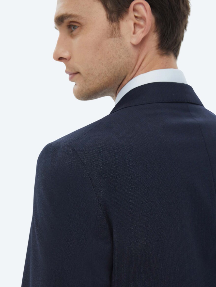 Navy Blue Micro Regular Fit Wool Blended Suit - 8