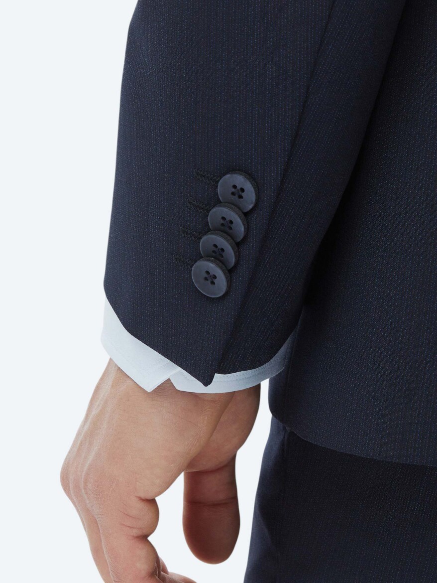 Navy Blue Micro Regular Fit Wool Blended Suit - 9