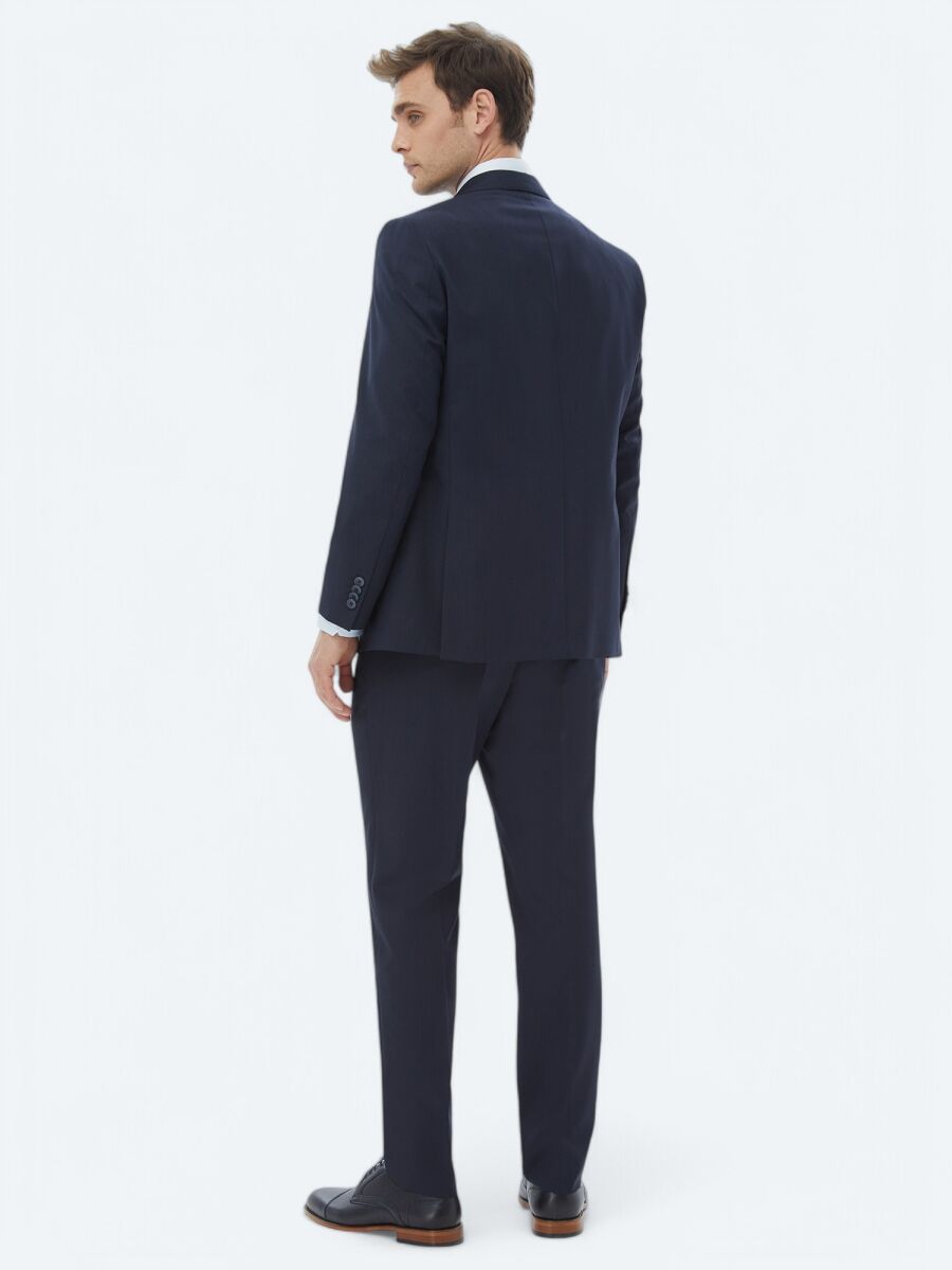 Navy Blue Micro Regular Fit Wool Blended Suit - 10