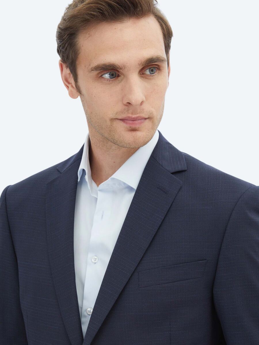 Navy Blue Micro Regular Fit Wool Blended Suit - 3