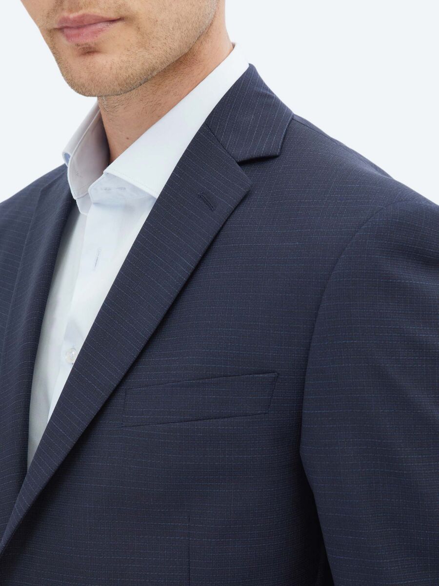 Navy Blue Micro Regular Fit Wool Blended Suit - 4