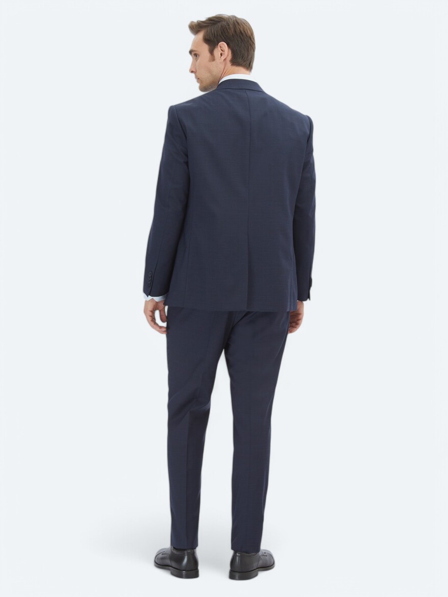 Navy Blue Micro Regular Fit Wool Blended Suit - 5