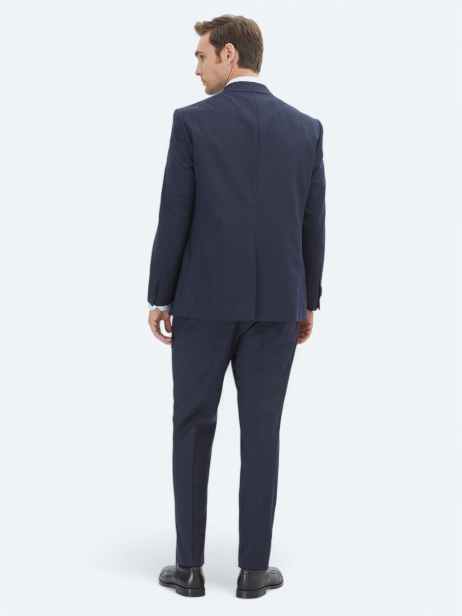 Navy Blue Micro Regular Fit Wool Blended Suit - 5
