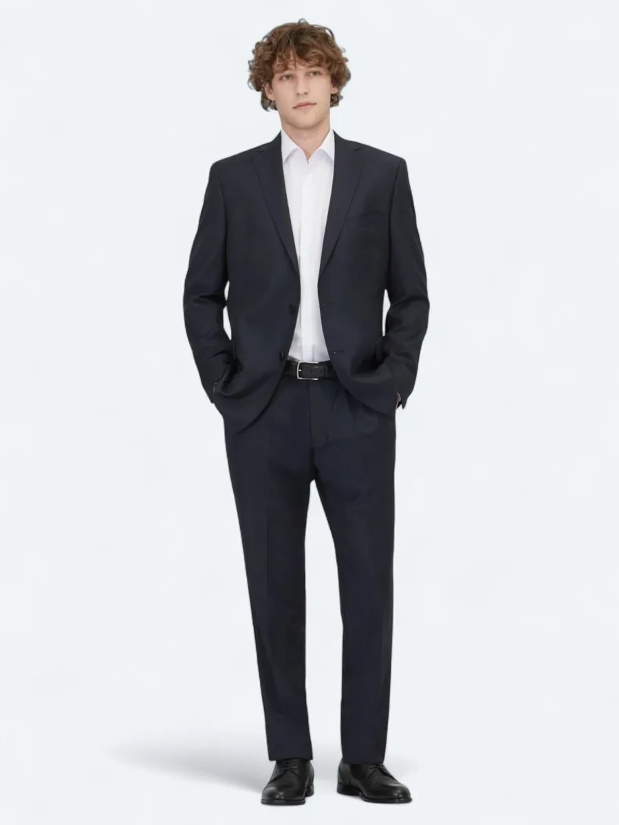 Navy Blue Micro Regular Fit Wool Blended Suit - 2