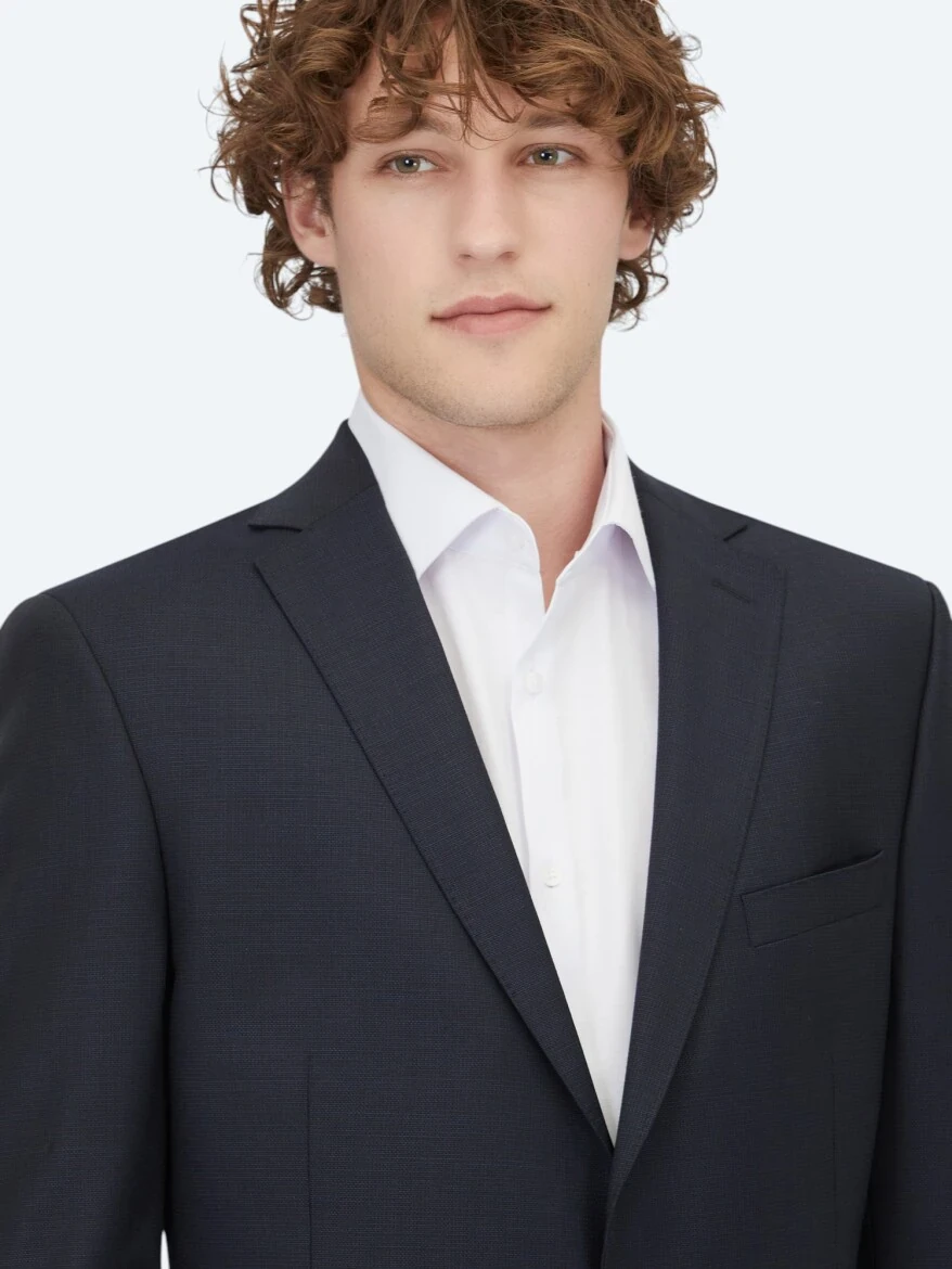 Navy Blue Micro Regular Fit Wool Blended Suit - 3