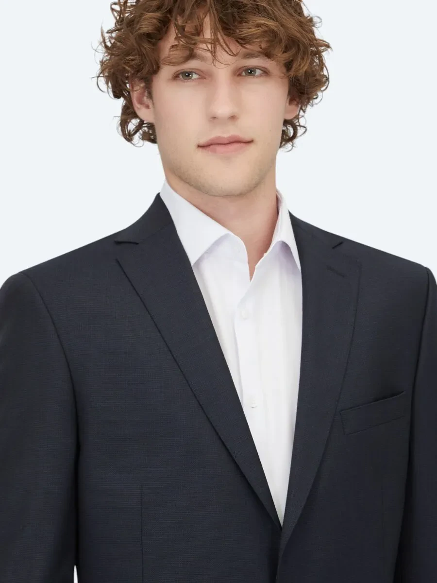 Navy Blue Micro Regular Fit Wool Blended Suit - 3