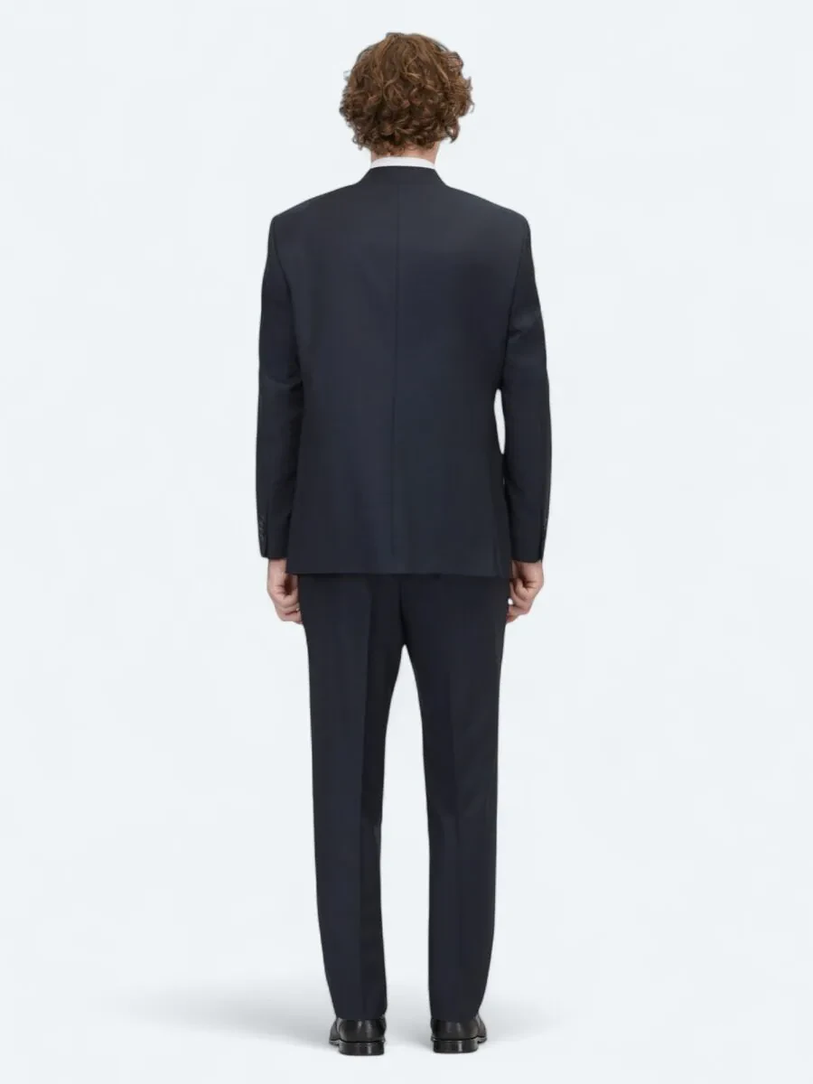 Navy Blue Micro Regular Fit Wool Blended Suit - 5