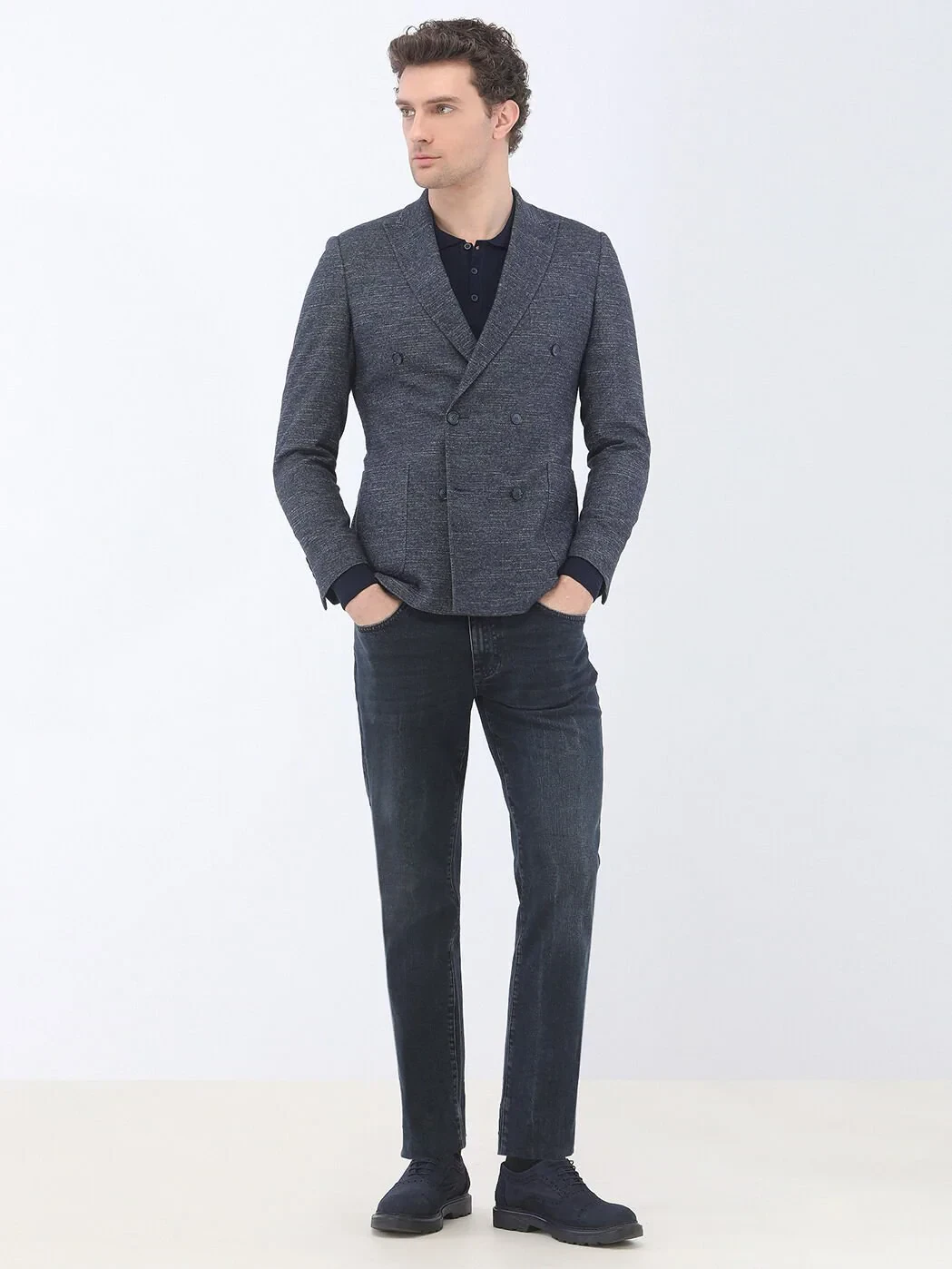 Navy Blue Micro Slim Fit Wool Blended Jacket - 2