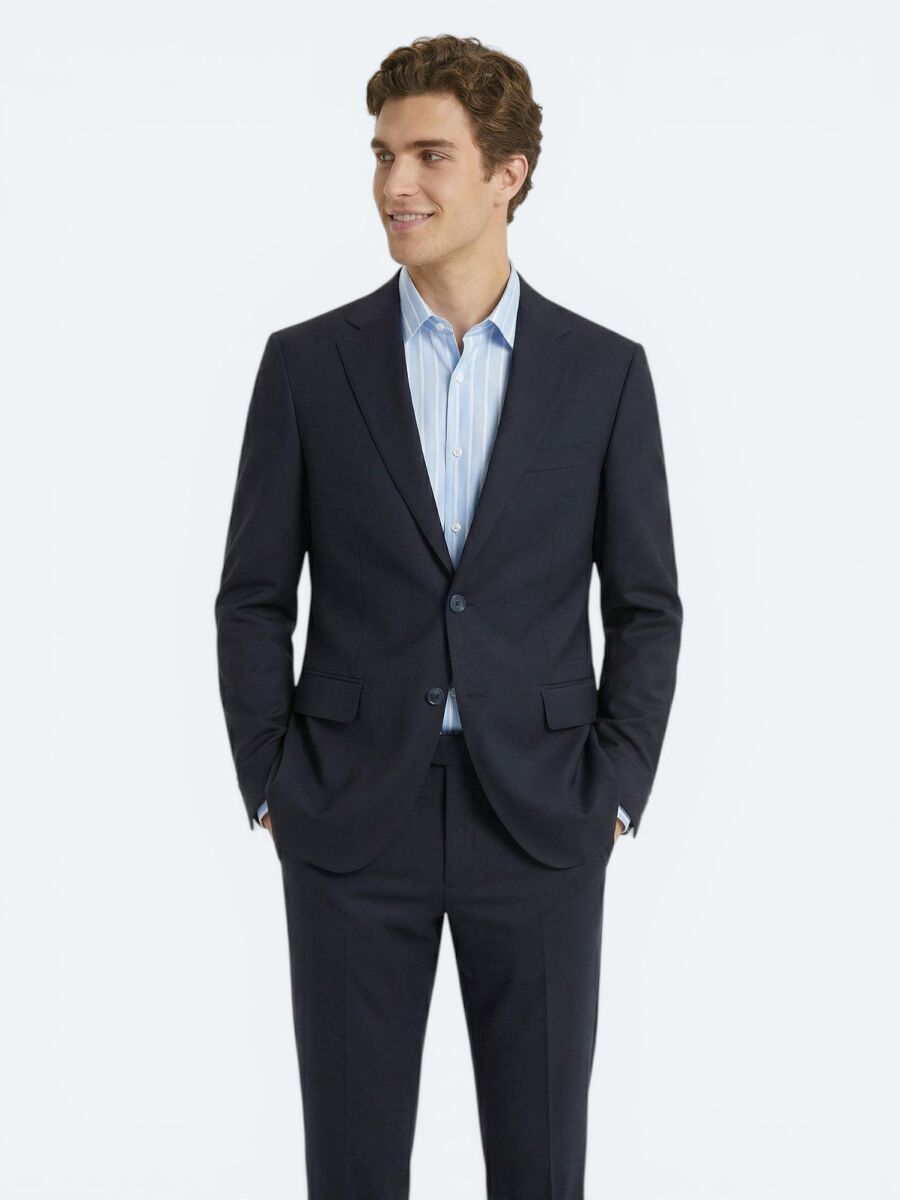 Navy Blue Modern Fit 100% Wool Suit - 4