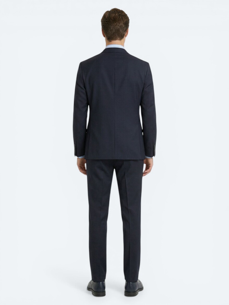 Navy Blue Modern Fit 100% Wool Suit - 5