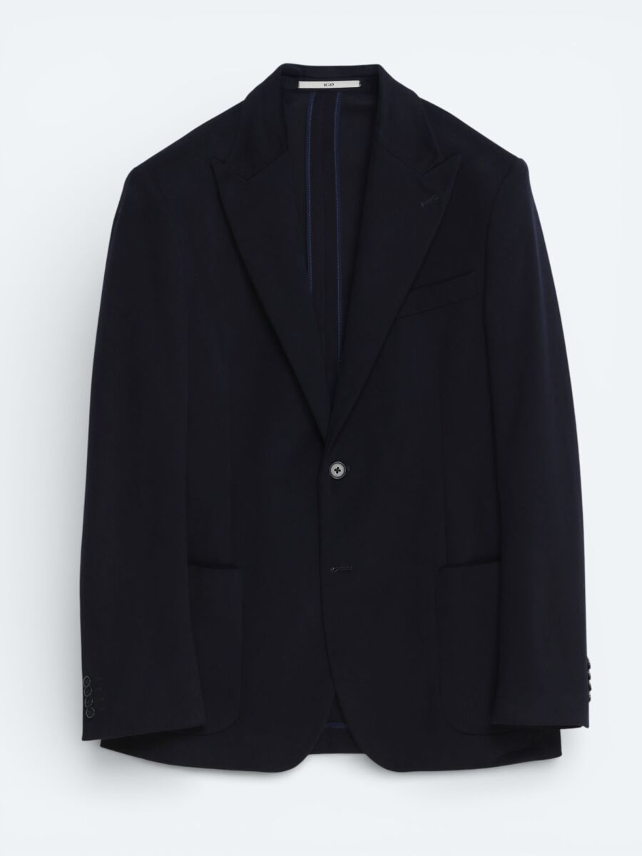 Navy Blue Modern Fit Cotton Blended Jacket - 5