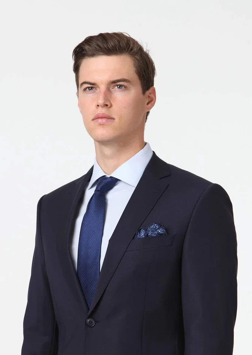 Navy Blue Modern Fit Wool Blended Suit - 3
