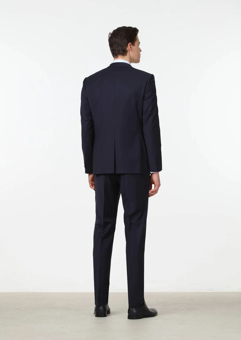 Navy Blue Modern Fit Wool Blended Suit - 4