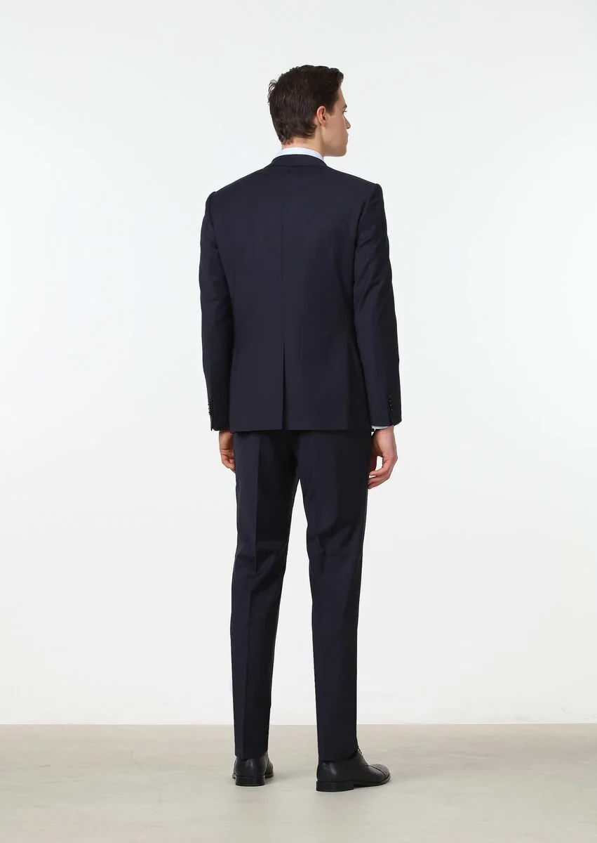 Navy Blue Modern Fit Wool Blended Suit - 4