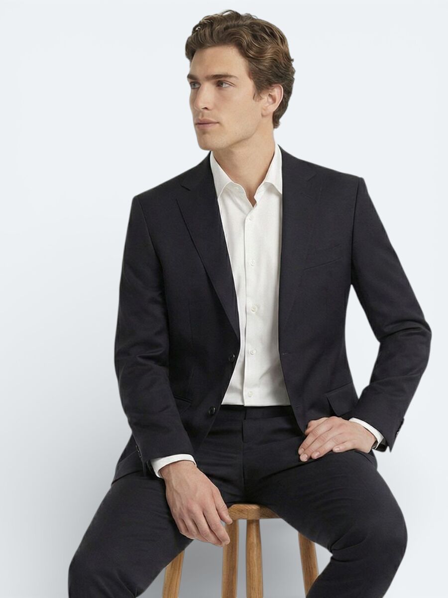 Navy Blue Modern Fit Wool Blended Suit - 3
