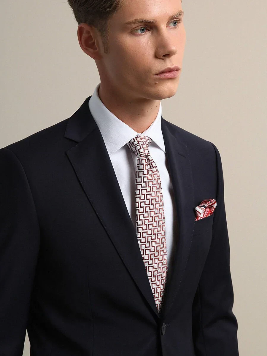 Navy Blue Modern Fit Wool Blended Suit - 1