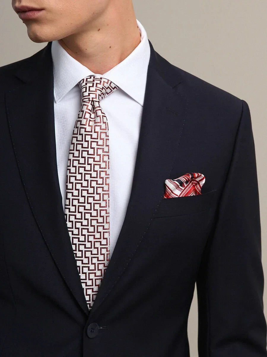 Navy Blue Modern Fit Wool Blended Suit - 3
