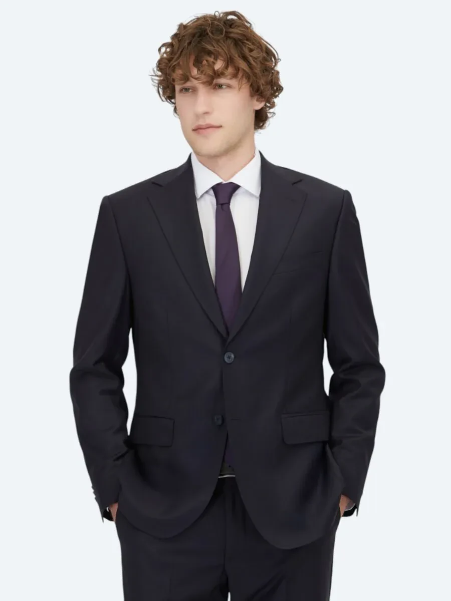 Navy Blue Modern Fit Wool Blended Suit - 1