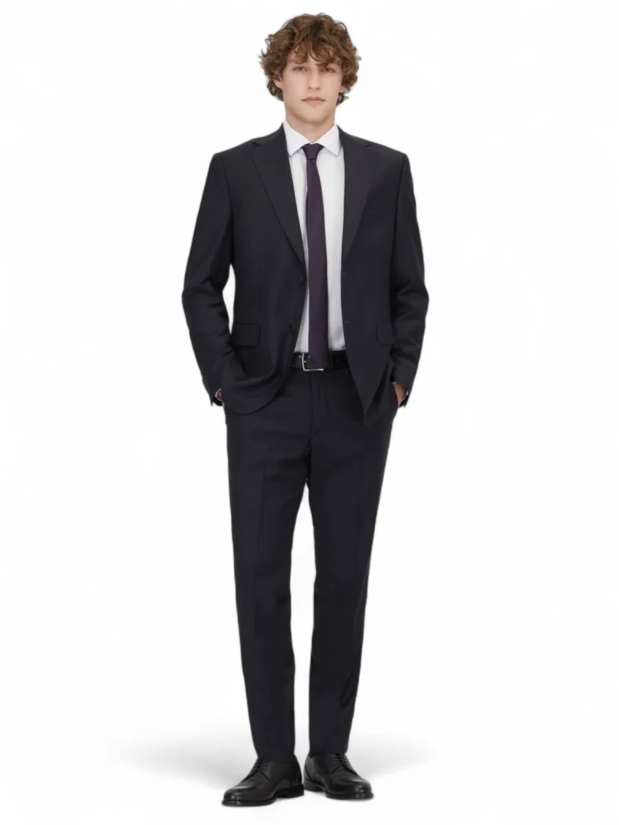 Navy Blue Modern Fit Wool Blended Suit - 2