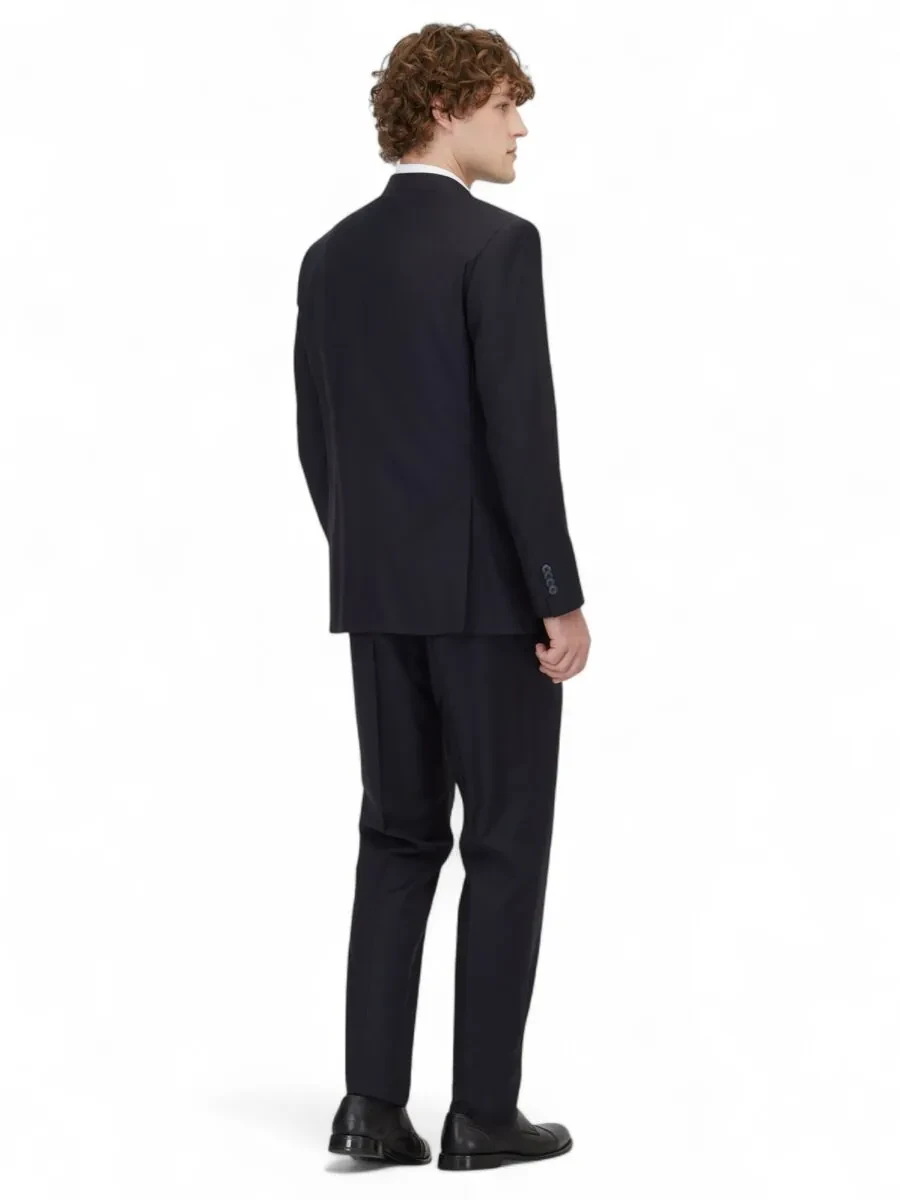 Navy Blue Modern Fit Wool Blended Suit - 5