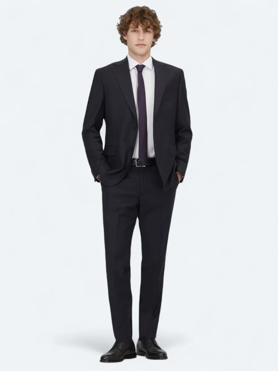 Navy Blue Modern Fit Wool Blended Suit - 2
