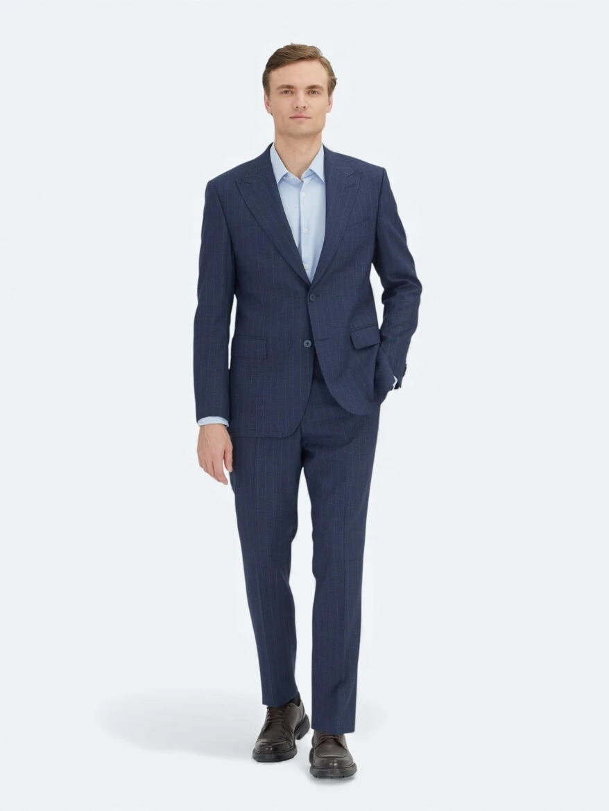 Navy Blue Modern Fit Wool Blended Suit - 1