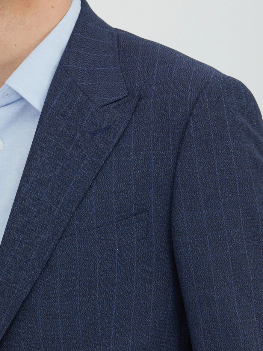 Navy Blue Modern Fit Wool Blended Suit - 3