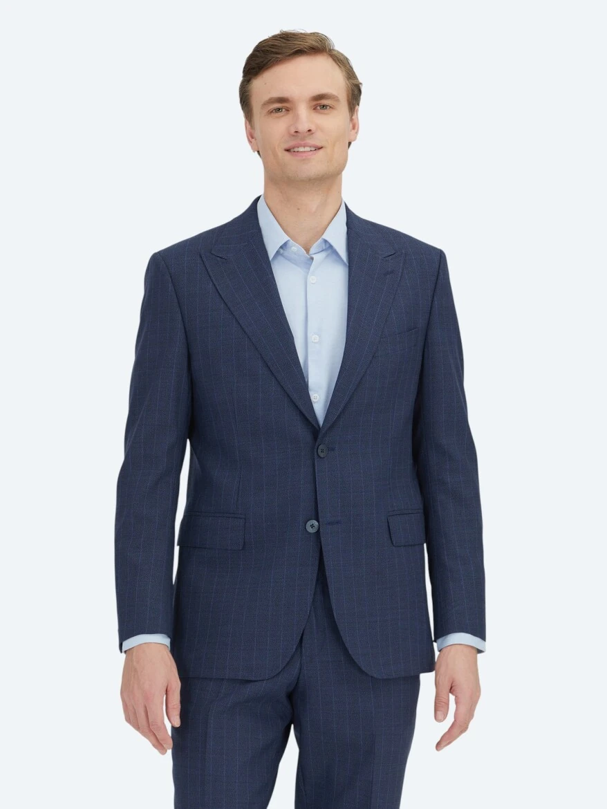 Navy Blue Modern Fit Wool Blended Suit - KİP
